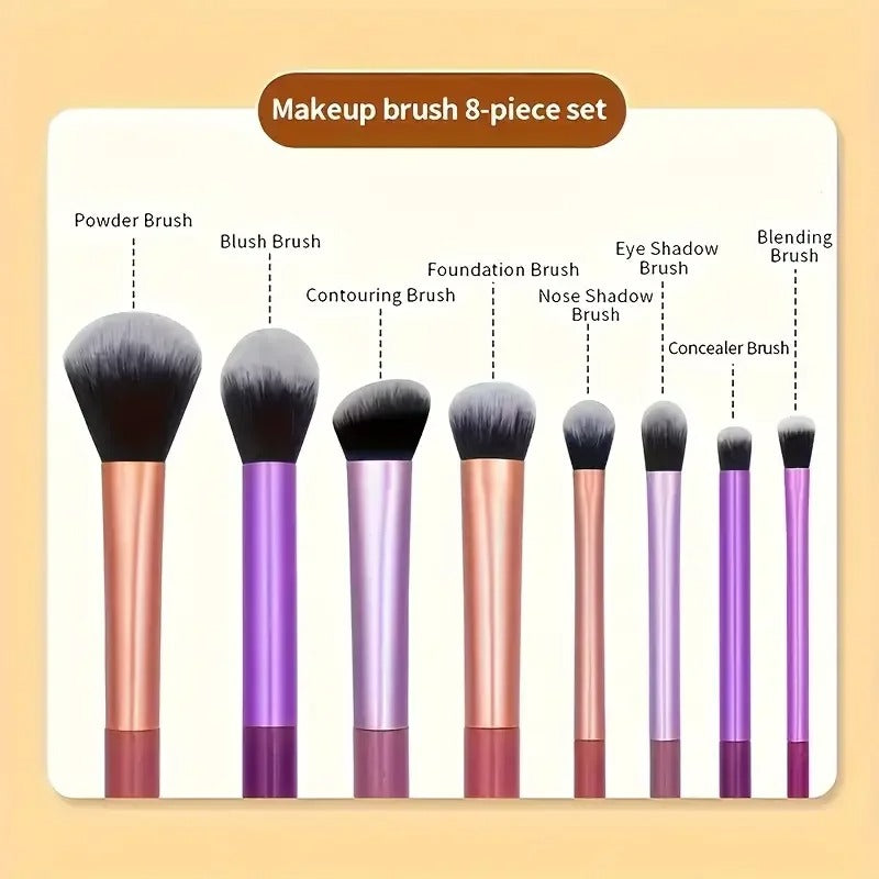 8-Piece Professional Makeup Brush Set – Soft Synthetic Foundation, Blush, Powder & Eyeshadow Brushes