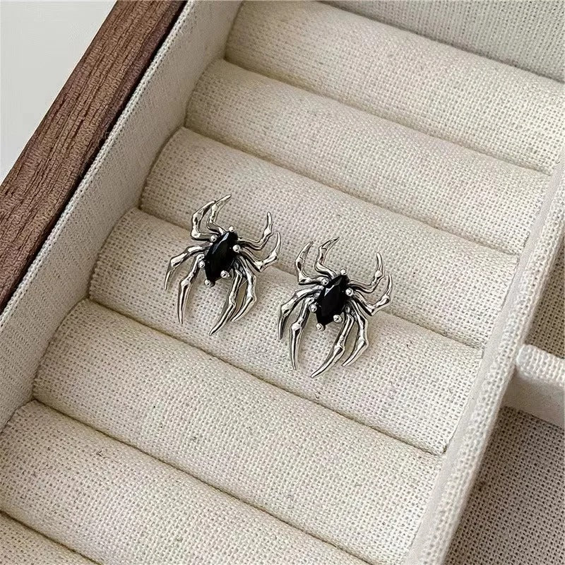 Gothic Spider Zircon Drop Earrings – Black Halloween Fashion Jewelry