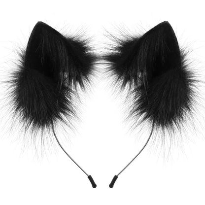 Plush Cat Ears Headband – Cute Furry Animal Ears Hair Hoop for Kids & Adults