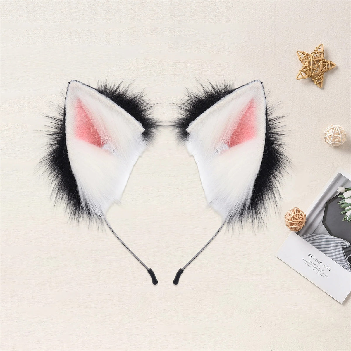 Plush Cat Ears Headband – Cute Furry Animal Ears Hair Hoop for Kids & Adults
