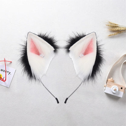 Plush Cat Ears Headband – Cute Furry Animal Ears Hair Hoop for Kids & Adults