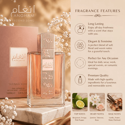 Lattafa Angham Second Song Eau De Parfum 100ml | Long Lasting Floral & Amber Fragrance
