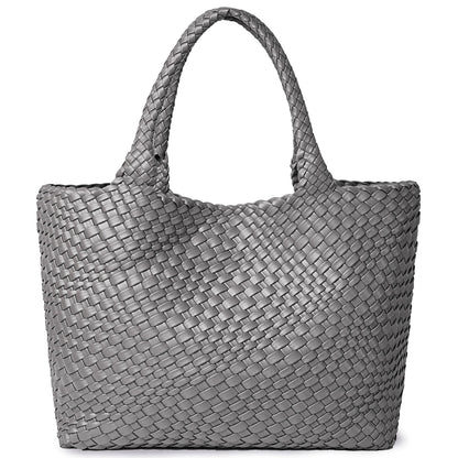Women's Woven Tote Bag – Vegan Leather Shoulder Handbag