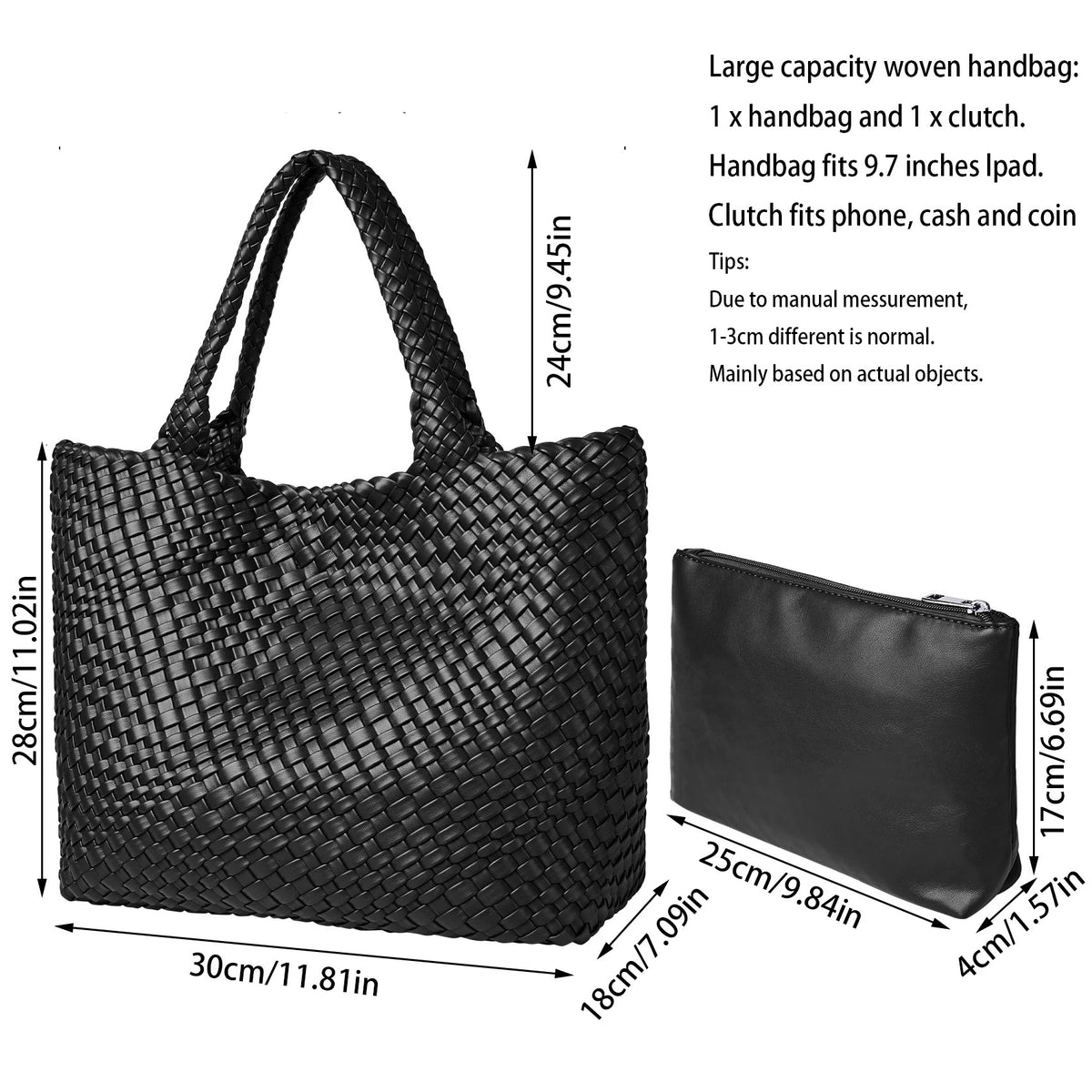 Women's Woven Tote Bag – Vegan Leather Shoulder Handbag