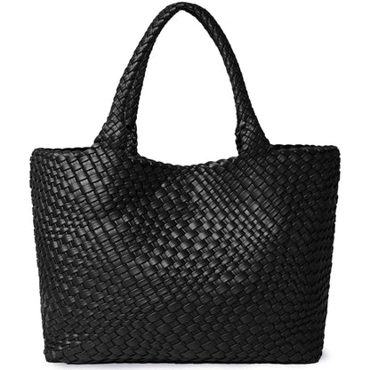 Women's Woven Tote Bag – Vegan Leather Shoulder Handbag