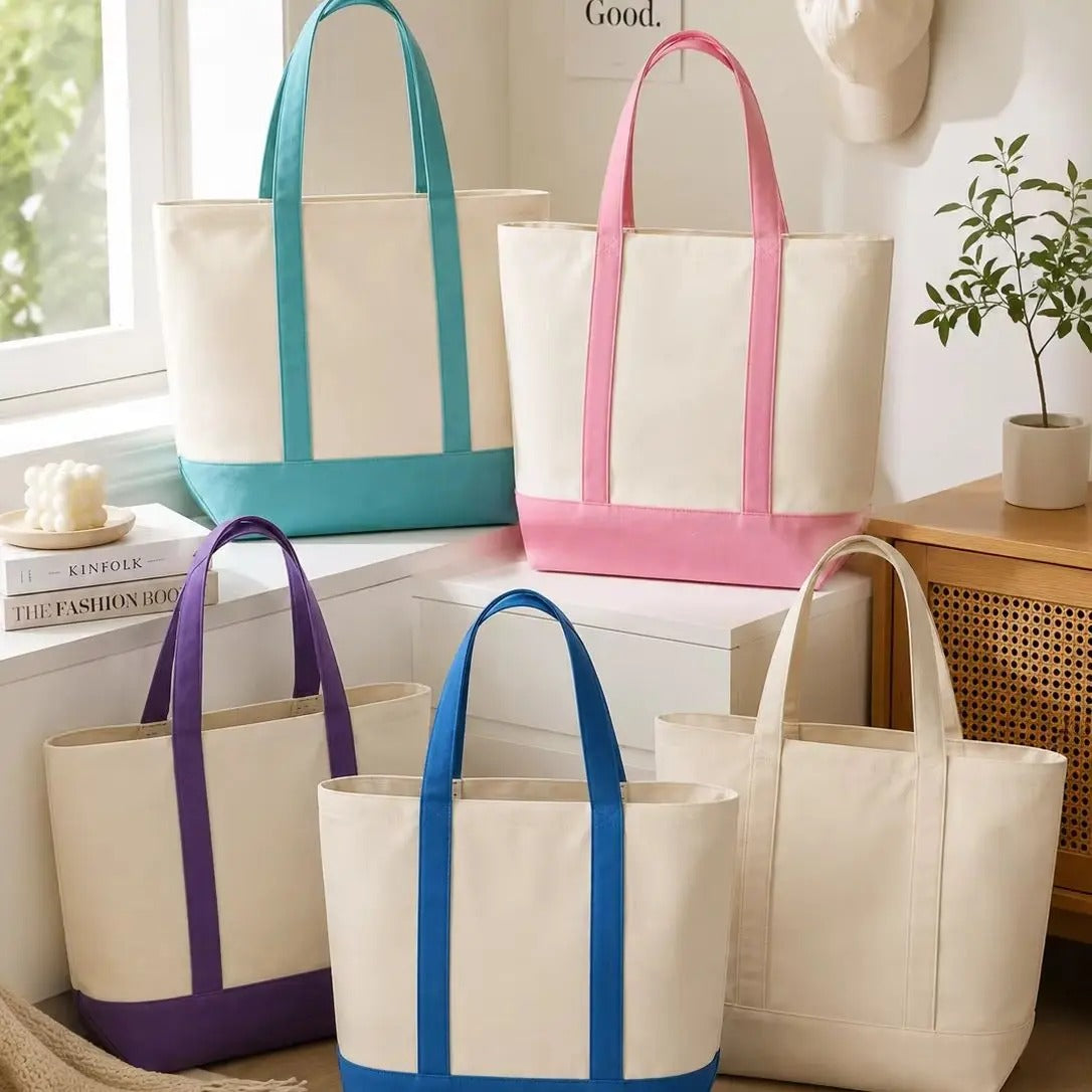 Colorblock Canvas Tote Bag