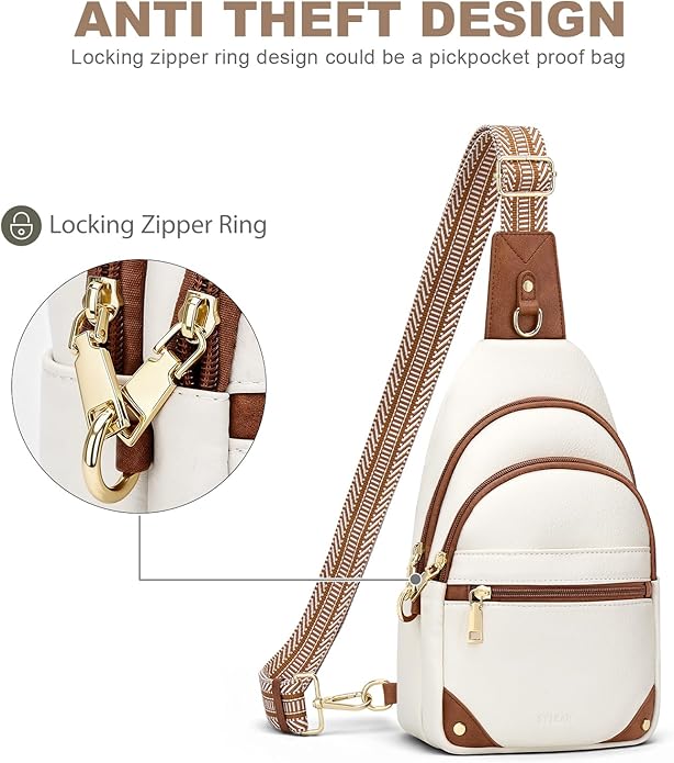 Anti-Theft RFID Crossbody Sling Bag for Women | Travel Shoulder Chest Bag | Faux Leather | Beige Brown