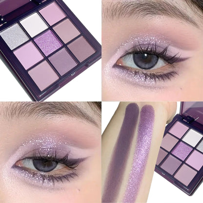 9-Color Purple Eyeshadow Palette | Matte Glitter & Shimmer
