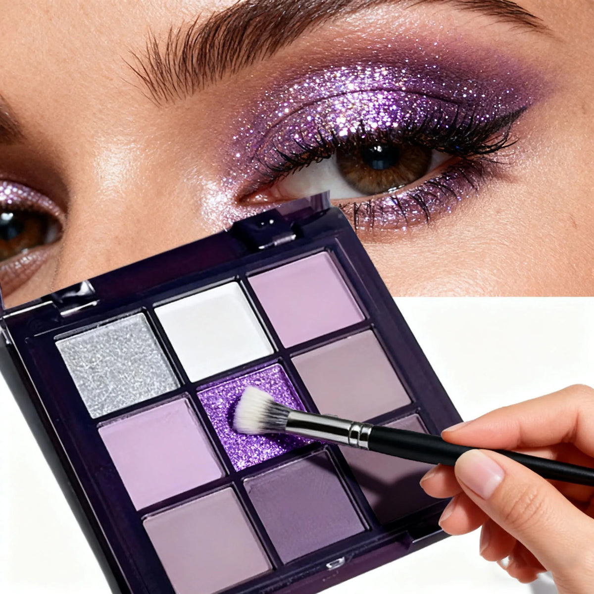 9-Color Purple Eyeshadow Palette | Matte Glitter & Shimmer