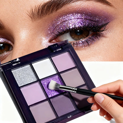 9-Color Purple Eyeshadow Palette | Matte Glitter & Shimmer
