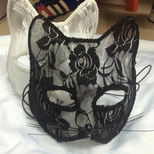 Black Lace Cat Mask – Elegant Feline Masquerade Eye Mask for Cosplay & Parties