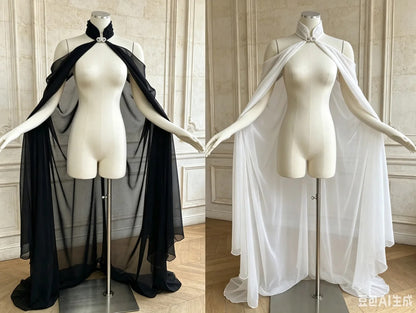 Women’s Gothic Chiffon Cape Shawl – Medieval Wicca Halloween Cosplay Cloak