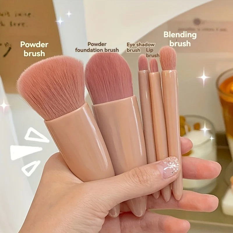 5-Piece Portable Makeup Brush Set with Mirror – Foldable Travel Kit