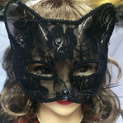 Black Lace Cat Mask – Elegant Feline Masquerade Eye Mask for Cosplay & Parties