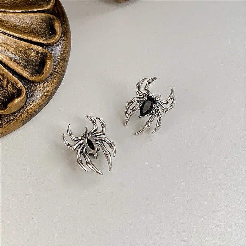 Gothic Spider Zircon Drop Earrings – Black Halloween Fashion Jewelry