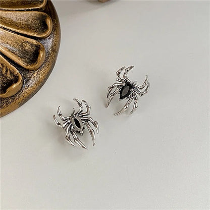 Gothic Spider Zircon Drop Earrings – Black Halloween Fashion Jewelry