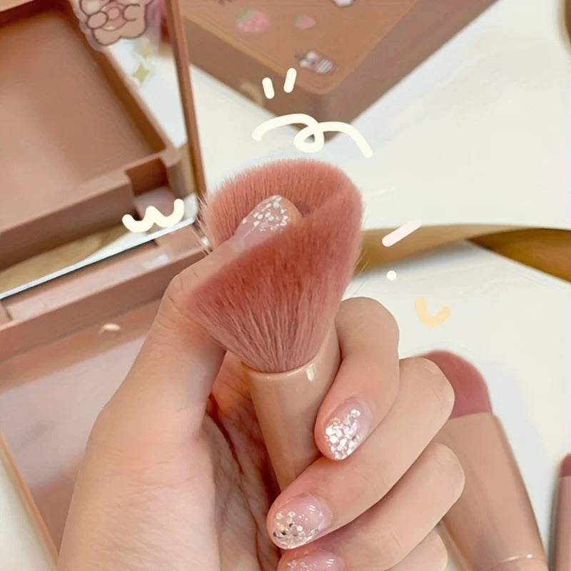 5-Piece Portable Makeup Brush Set with Mirror – Foldable Travel Kit
