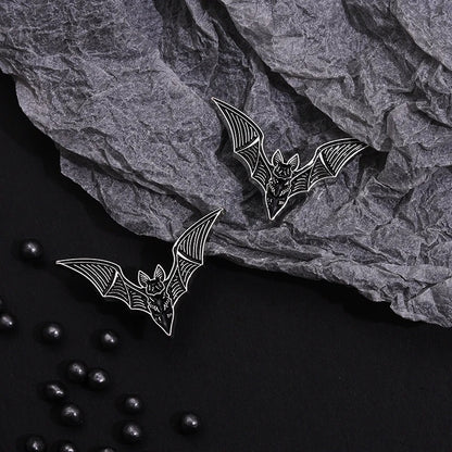 2PCS Gothic Bat Enamel Pins – Black Punk Halloween Brooch Set