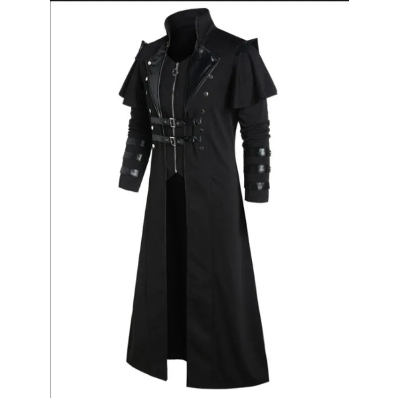Gothic Steampunk Long Coat – Vintage Assassin Cosplay Jacket for Men