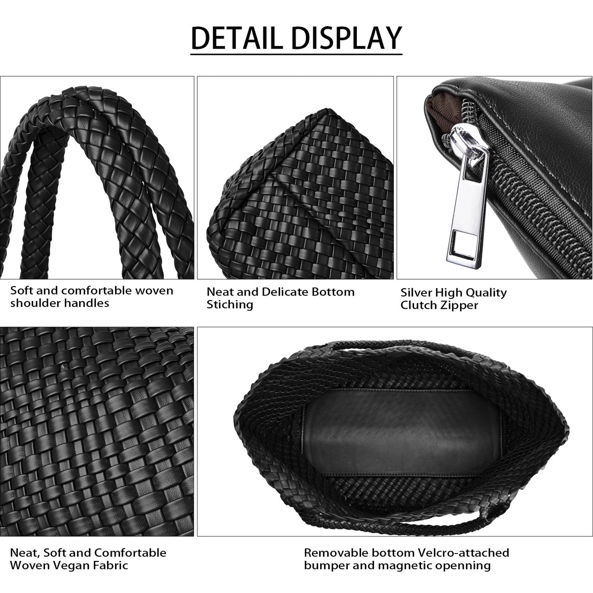 Women's Woven Tote Bag – Vegan Leather Shoulder Handbag