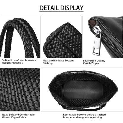 Women's Woven Tote Bag – Vegan Leather Shoulder Handbag