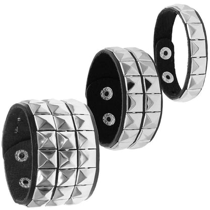 3PCS Black Gothic Spike Rivet PU Leather Bracelets for Men & Women