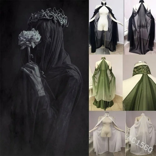 Women’s Gothic Chiffon Cape Shawl – Medieval Wicca Halloween Cosplay Cloak