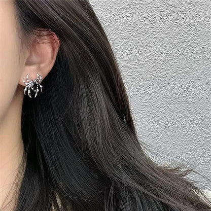 Gothic Spider Zircon Drop Earrings – Black Halloween Fashion Jewelry