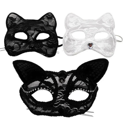 Black Lace Cat Mask – Elegant Feline Masquerade Eye Mask for Cosplay & Parties