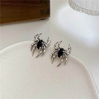 Gothic Spider Zircon Drop Earrings – Black Halloween Fashion Jewelry