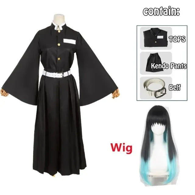 Anime Cosplay Costume Set – Muichiro Tokito Inspired Uniform with Wig