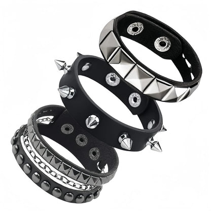 3PCS Black Gothic Spike Rivet PU Leather Bracelets for Men & Women