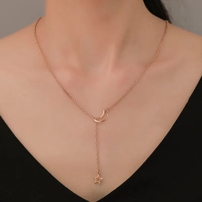Moon & Star Pendant Gold Chain Necklace for Women