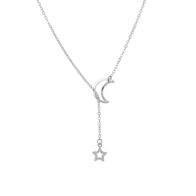 Moon & Star Pendant Gold Chain Necklace for Women
