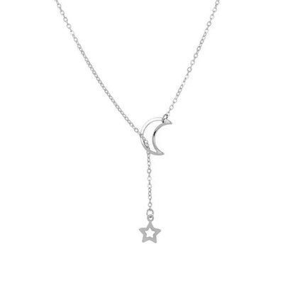 Moon & Star Pendant Gold Chain Necklace for Women