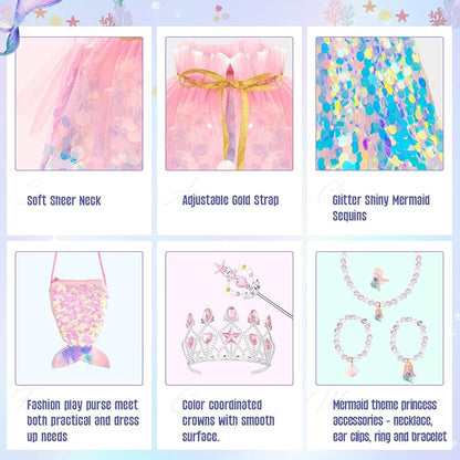 Kids Mermaid Princess Sequin Cape Costume Set – Dress-Up Accessories for Girls