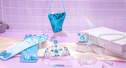 Kids Mermaid Princess Sequin Cape Costume Set – Dress-Up Accessories for Girls
