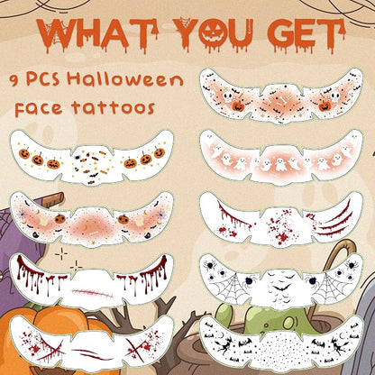 Halloween Temporary Face Tattoos – 9 Pack Black Bat Designs