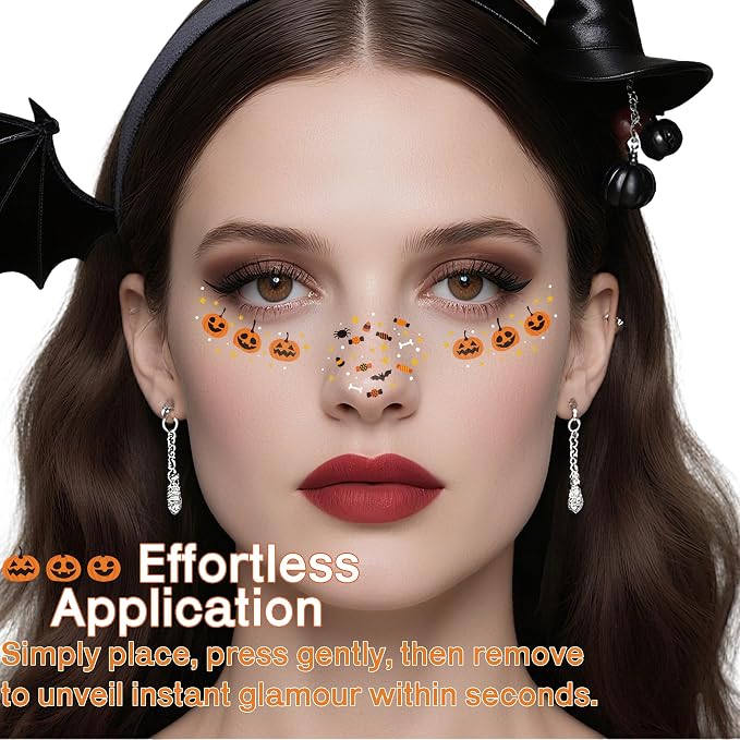 Halloween Temporary Face Tattoos – 9 Pack Black Bat Designs