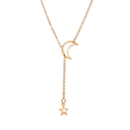 Moon & Star Pendant Gold Chain Necklace for Women